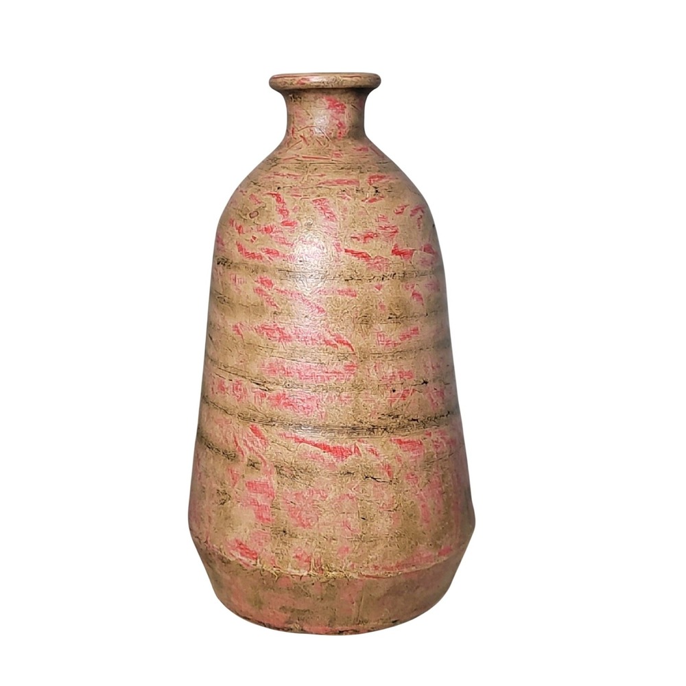 Vintage‎ Mexican Terracotta Vase Pink Tan Distressed Rustic Pottery 12 Inch